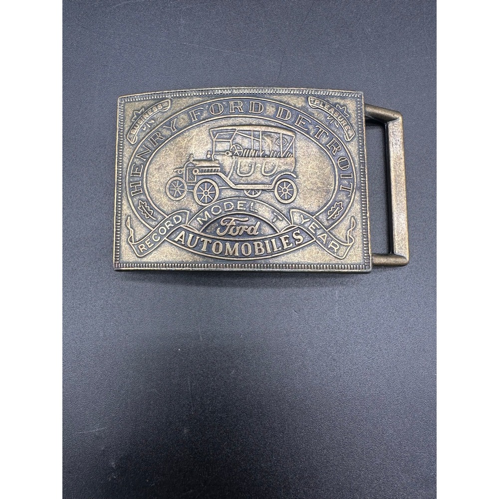 Ford Model T Belt Buckle Henry Ford Detroit Automobiles Brass Tone Vintage Style